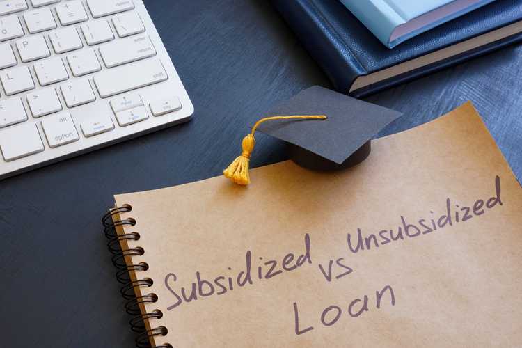 Subsidized vs. Unsubsidized Loan written on a notepad with a student graduation hat on it