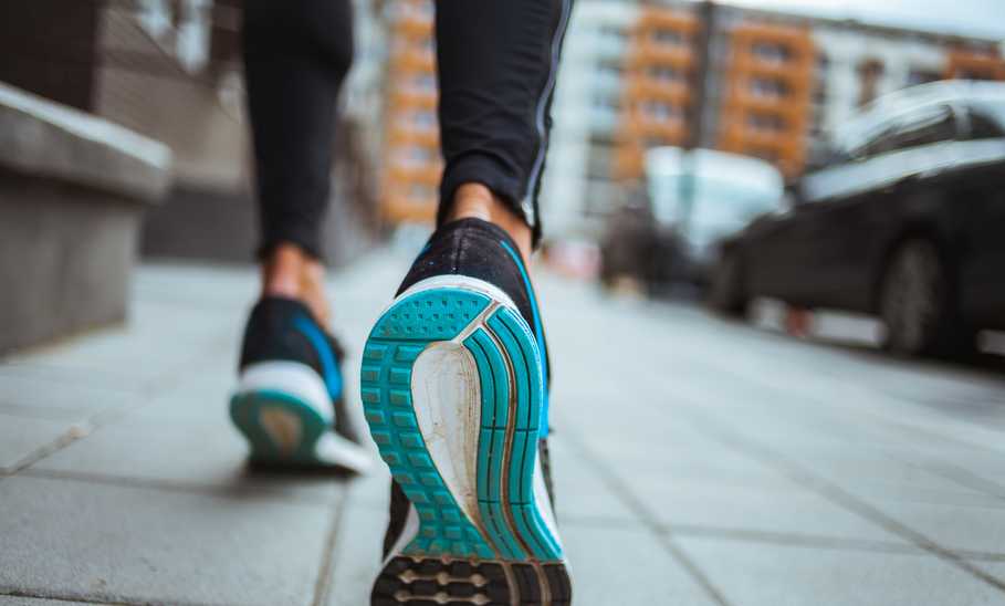 Close up shot of walking shoes